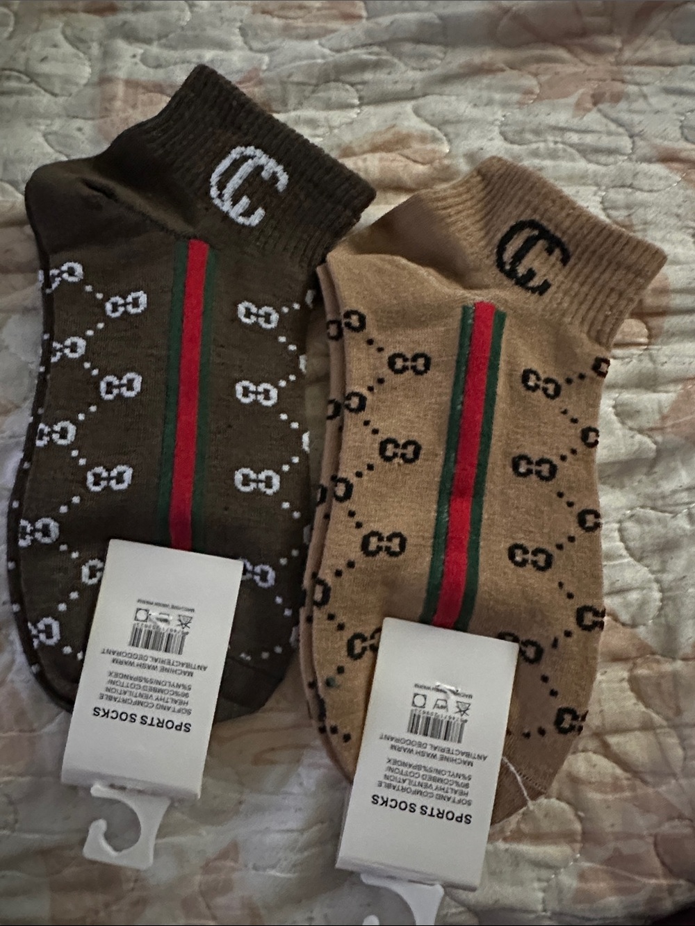Women Fashion Ankle Socks in Brown and Tan - Pack of 2